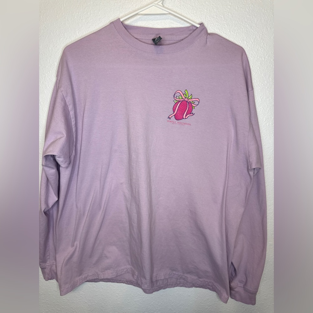 Simply Southern Lilac Long Sleeve Tee with Pink Strawberry Graphic